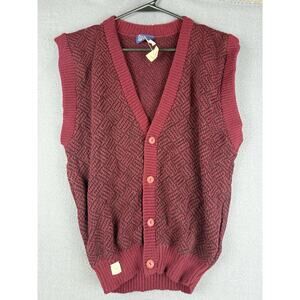 NWT Vintage Edison Sweater Grandpa Vest Red Black Herringbone USA Made Deadstock